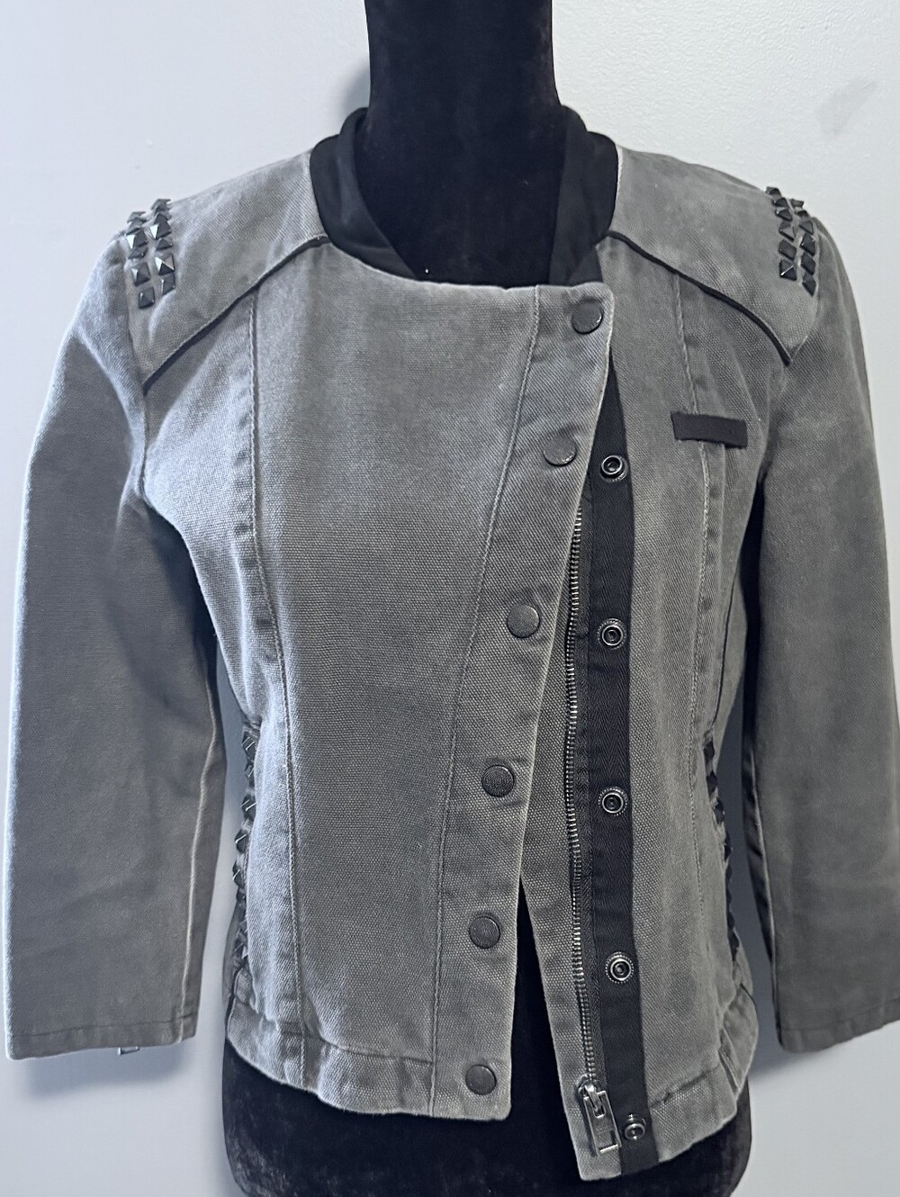 Harley-Davidson Grey Studded Jean Jacket with Black Trim